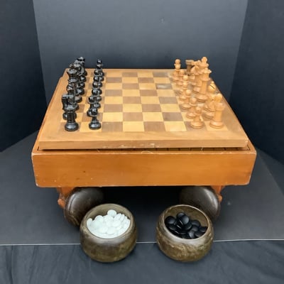 Handmade Go Game Table & Wooden Chess Set  - Image 2 of 9