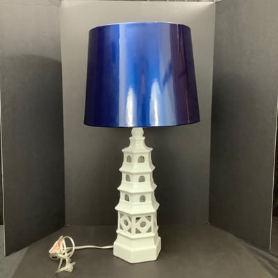 Pagota White Lamp w/ Blue Shade - Image 1 of 6
