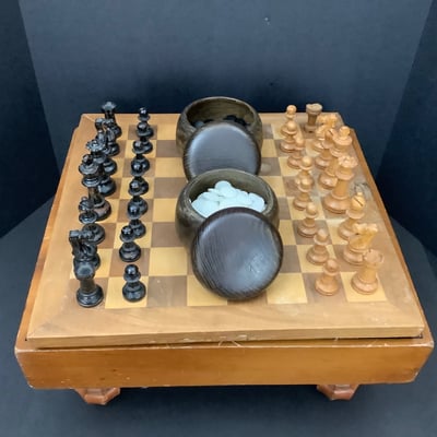Handmade Go Game Table & Wooden Chess Set  - Image 1 of 9