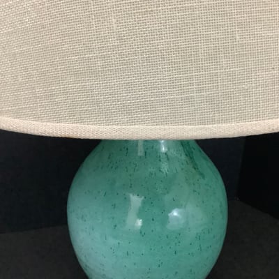Ceramic Teal Lamp w/ Wood Base - Image 3 of 6