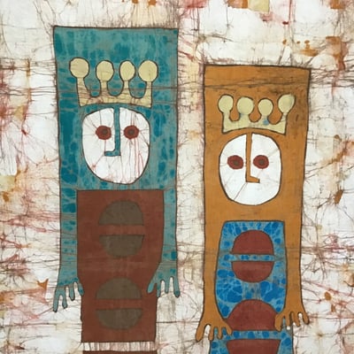 Vintage Framed King & Queen Batik - Image 1 of 6