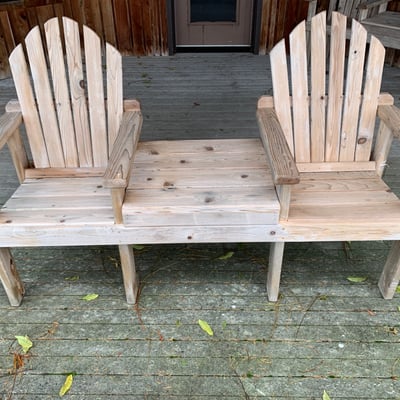 Outdoor wooden Adirondack chairs and matching bench - Image 1 of 3