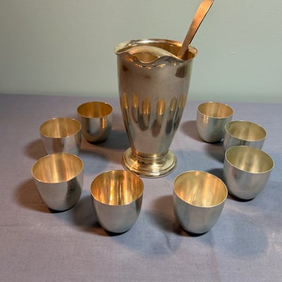 Sterling Pitcher and 8 cups, long spoon - Image 1 of 5