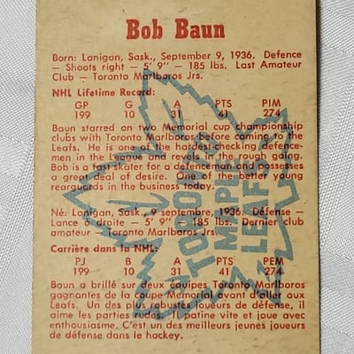 1960-61 Parkhurst Bob Baun Leafs Card  - Image 8 of 11