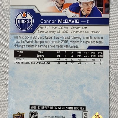 2016 Upperdeck Connor McDavid 2nd Year Card  - Image 7 of 12