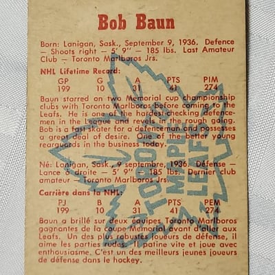 1960-61 Parkhurst Bob Baun Leafs Card  - Image 4 of 11