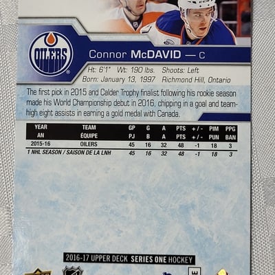2016 Upperdeck Connor McDavid 2nd Year Card  - Image 2 of 12