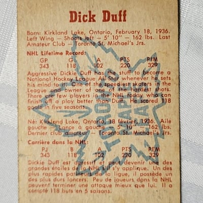 1960-61 Parkhurst Dick Duff Leafs Card  - Image 2 of 11