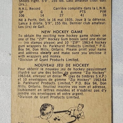 1963-64 Parkhurst Floyd Smith Red Wings Card  - Image 4 of 10