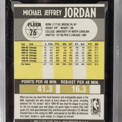 1990-91 Fleer Michael Jordan Graded Bull Card  - Image 9 of 11