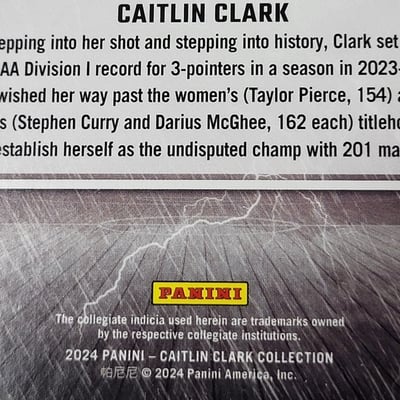 2024 Panini Caitlin Clark Rookie card Raining 3s  - Image 3 of 13