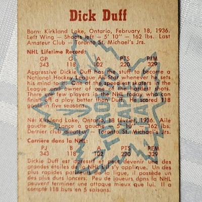 1960-61 Parkhurst Dick Duff Leafs Card  - Image 4 of 11
