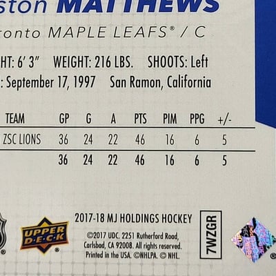 2017-18 Upperdeck Auston Matthews Rookie card  - Image 3 of 11
