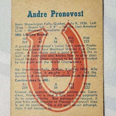 1960-61 Parkhurst Andre Pronovost Canadians Card  - Image 8 of 10