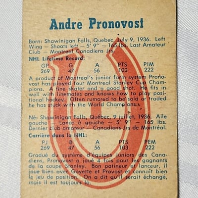 1960-61 Parkhurst Andre Pronovost Canadians Card  - Image 4 of 10