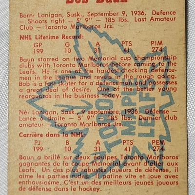 1960-61 Parkhurst Bob Baun Leafs Card  - Image 11 of 11