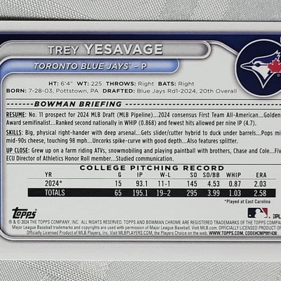 2024 Topps Trey Yesavage Rookie Card Blue Jays - Image 11 of 11