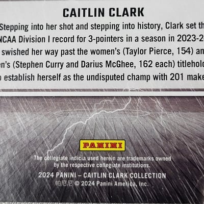 2024 Panini Caitlin Clark Rookie card Raining 3s  - Image 6 of 13