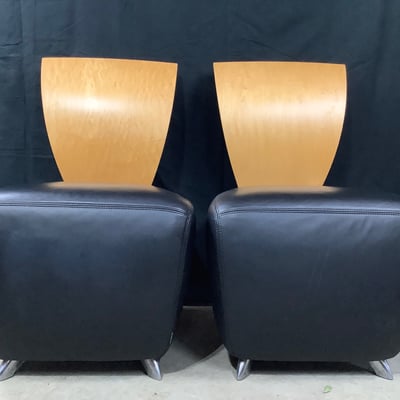 Dauphin Bobo Leather / Maple Lounge Chairs - Image 1 of 5