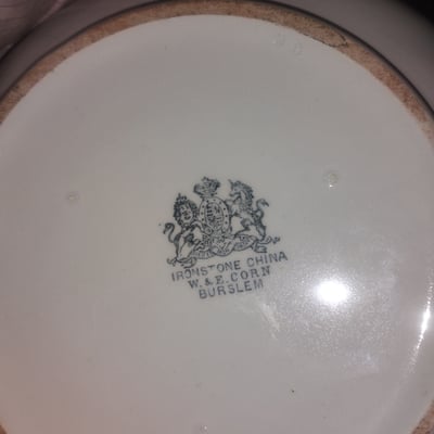 White ironstone soup tureen Chamber pot with teal band - Image 2 of 2