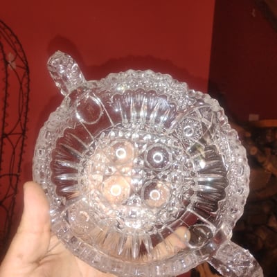 Crystal glass serving bowl with handles - Image 2 of 2