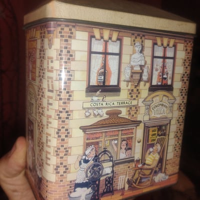 Decorative tin canister with coffee house illustrations - Image 2 of 2