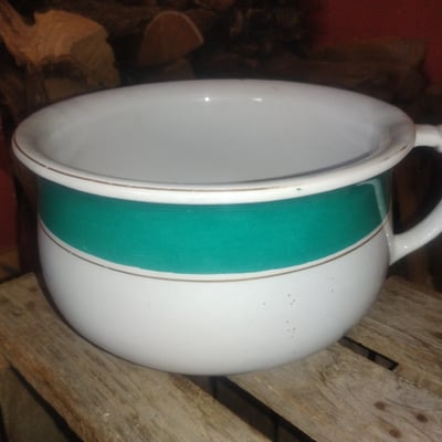 White ironstone soup tureen Chamber pot with teal band - Image 1 of 2