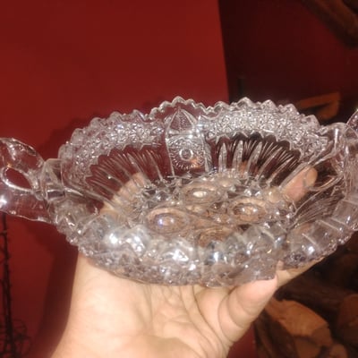 Crystal glass serving bowl with handles - Image 1 of 2