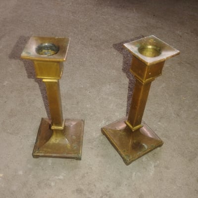 Brass candlesticks with square bases brass hardware - Image 2 of 3