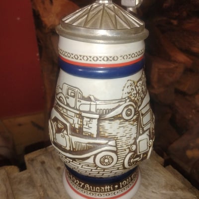 Bugatti car-themed ceramic beer stein with lid - Image 2 of 2