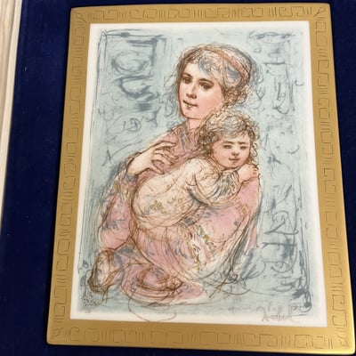 Edna Hibel Lithograph on Porcelain, Framed - Image 1 of 3