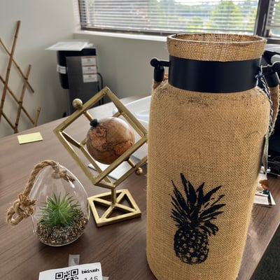 Image #0 for item Decorative Globe, Glass Hanging Terrarium, and Burlap Pineapple Vase 
