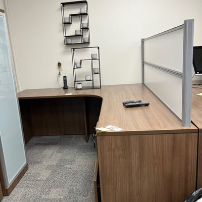 Image #0 for item L-Shaped Two Piece Office Desk with Drawers and Divider 