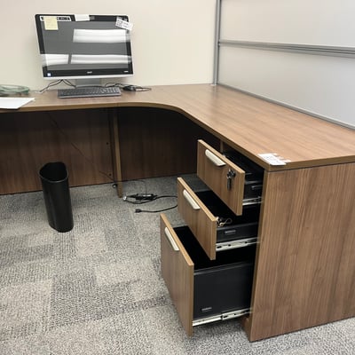 Image #0 for item L-Shaped Two Piece Office Desk with Drawers and Divider 