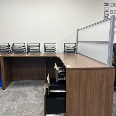 Image #1 for item L-Shaped Office Desk with File Drawers and Mesh Trays 