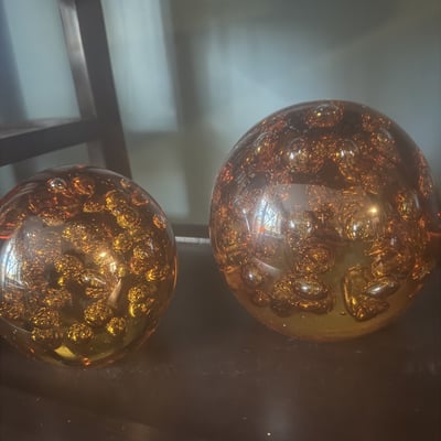 Three Amber Glass Spheres with Bubble Inclusions - Image 3 of 5