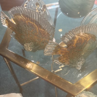 Blue glass decor collection with vase, spiral sculpture, bowl, and glass birds - Image 3 of 5