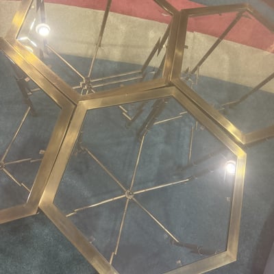 Set of Four Hexagonal Glass-Top Tables - Image 3 of 5