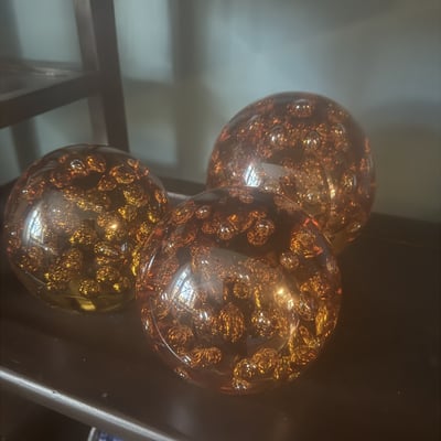 Three Amber Glass Spheres with Bubble Inclusions - Image 4 of 5