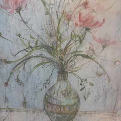 Framed floral still life painting with vase of flowers - Image 5 of 9