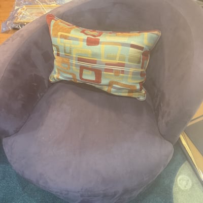 Purple circular lounge chairs with colorful pillows - Image 2 of 8
