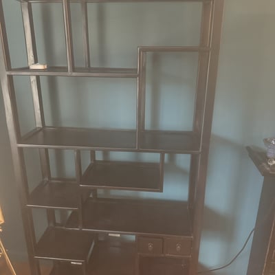 Black metal shelving unit with cubby compartments - Image 1 of 6