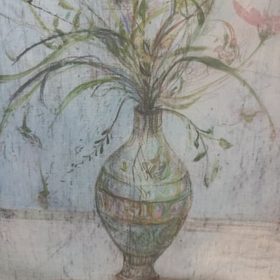 Framed floral still life painting with vase of flowers - Image 4 of 9