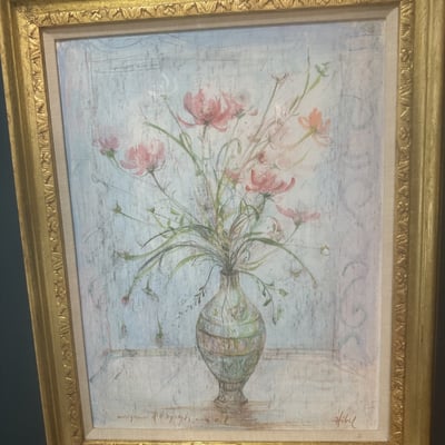 Framed floral still life painting with vase of flowers - Image 1 of 9