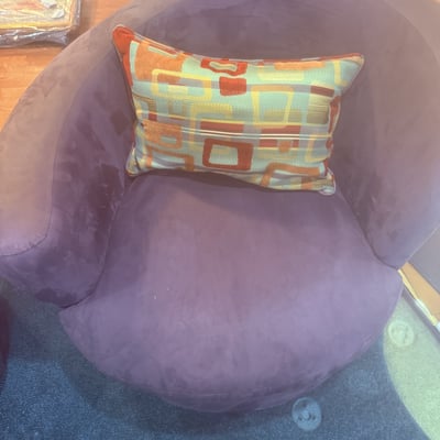 Purple circular lounge chairs with colorful pillows - Image 5 of 8