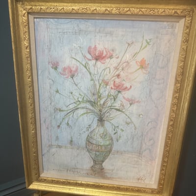 Framed floral still life painting with vase of flowers - Image 8 of 9