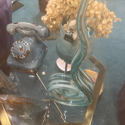 Blue glass decor collection with vase, spiral sculpture, bowl, and glass birds - Image 2 of 5