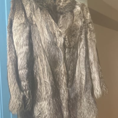 Brown fur coat on hanger - Image 1 of 6