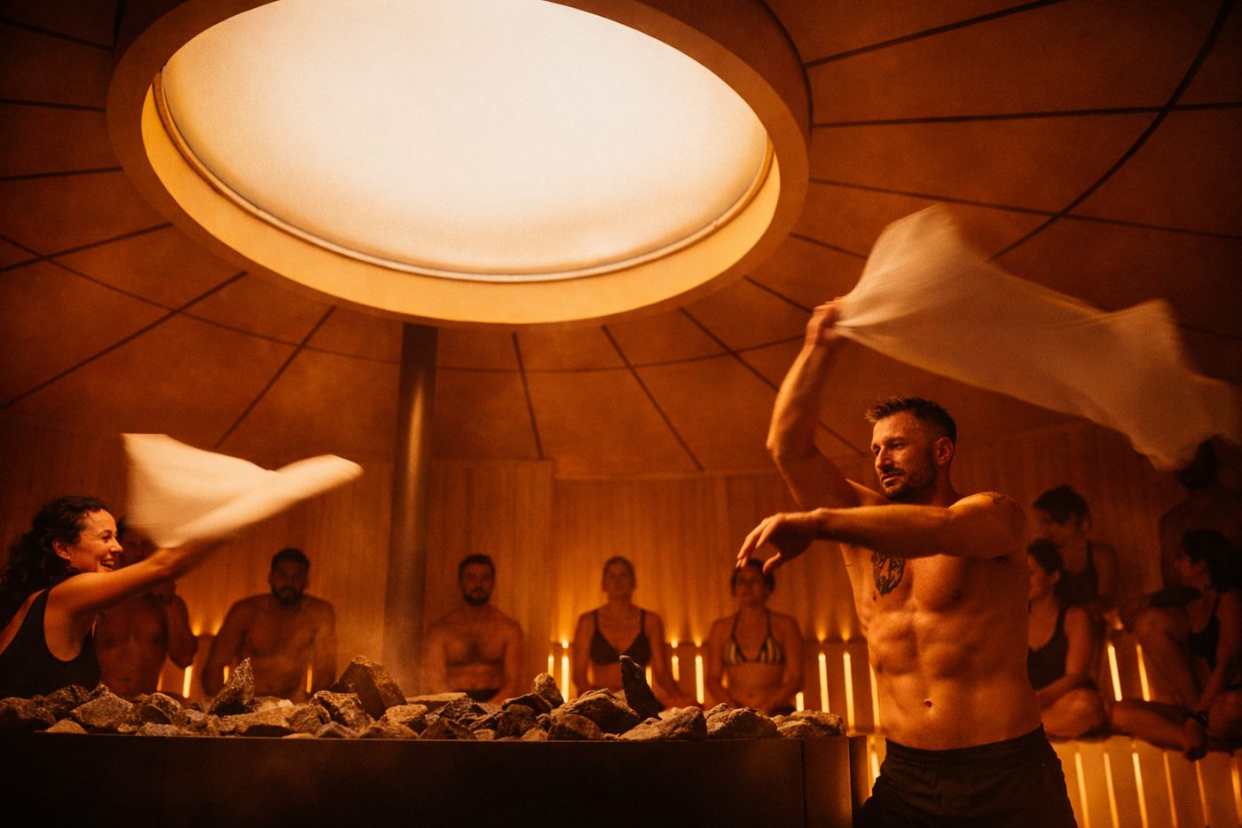 Bain de glace cristallin au RECESS — l'eau froide scintille sous un éclairage bleu.