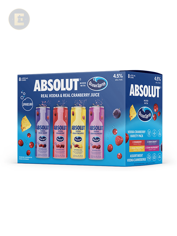 Absolut X Ocean Spray Variety Pack 8 X 355 Ml